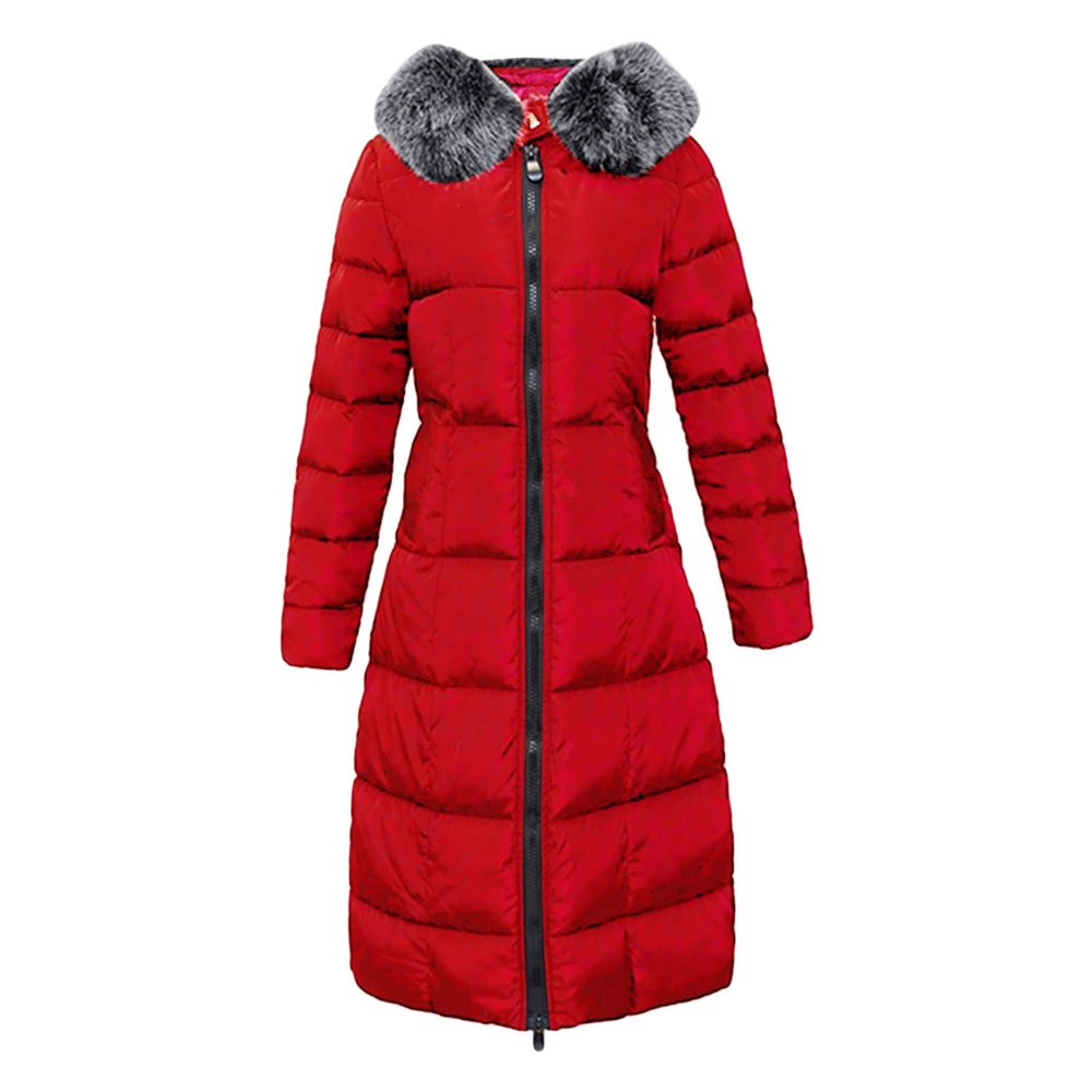JEsilunmaMY Slim Fit Long Puffer Jacket for Women Warm Winter Long Sleeve Cotton Coats Lightweight Zip Up Thicken Down Jacket (Red,Large)