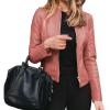 JEsilunmaMY Womens Leather Jacket Fashion Long Sleeve Zip Bomber Jackets Fall Winter Lightweight Motorcycle Blazer Coat (Pink,Small) view 1