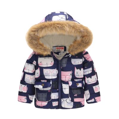 Kids Coat Winter Baby Jacket Girls Hooded Prints Toddler Outwear Zipper Windproof Girls Winter (Sky Blue, 18-24 Months)