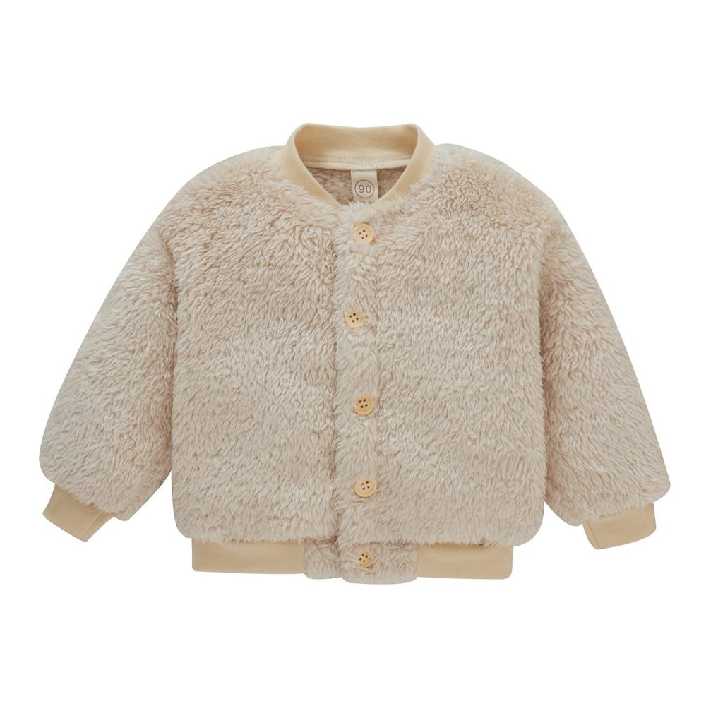 Toddler Kids Plush Coat Warm Cardigan Jacket Baby Boys Girls Autumn Winter Buttons Lightweight Long (Beige, 4-5 Years)