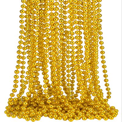 16 PCS 7mm Mardi Gras Bead Gold Faux Pearl Beads Necklaces Bulk Party Favor Plastic Play Pearl for 32" Carnival Necklaces Christmas Party St. Patrick's Day Costume Necklace