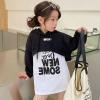 Kids Toddler Girls Letter Princess Dress Top T Shirt Long Sleeve Patchwork Sweatshirt Hoodie Outfit (Black, 4-5 Years) view 2