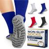 Pembrook Non Slip Crew Grip Socks Men & Women - 4 Pairs | Pilates Socks Men with Cushion for Elderly, Hospital, Yoga, Barre, Home Workout | Black, Red, White, Blue view 1