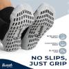 Pembrook Non Slip Crew Grip Socks Men & Women - 4 Pairs | Pilates Socks Men with Cushion for Elderly, Hospital, Yoga, Barre, Home Workout | Black, Red, White, Blue view 2