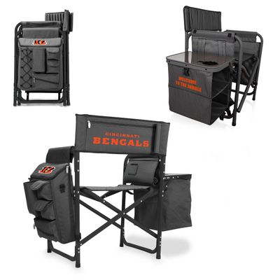 Picnic TIME NFL Cincinnati Bengals Fusion Camping Chair with Side Table and Soft Cooler, Beach Chair for Adults, Lawn Chair, (Dark Gray with Black Accents)