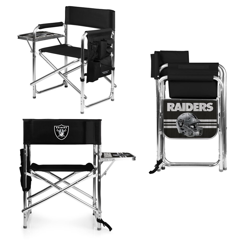 PICNIC TIME NFL Las Vegas Raiders Sports Chair with Side Table, Beach Chair, Camp Chair for Adults