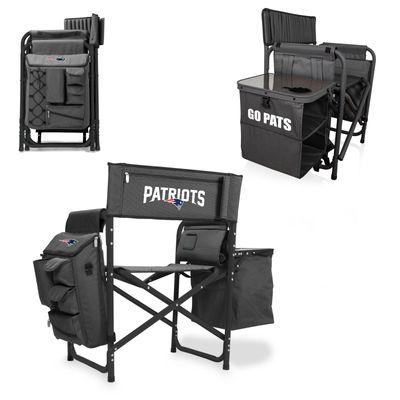 Picnic TIME NFL New England Patriots Fusion Camping Chair with Side Table and Soft Cooler, Beach Chair for Adults, Lawn Chair, (Dark Gray with Black Accents)