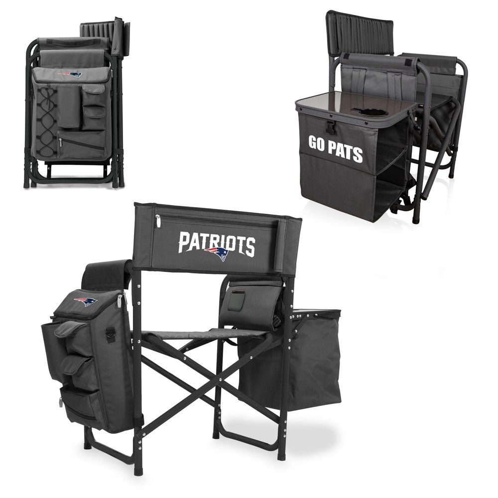 Picnic TIME NFL New England Patriots Fusion Camping Chair with Side Table and Soft Cooler, Beach Chair for Adults, Lawn Chair, (Dark Gray with Black Accents)