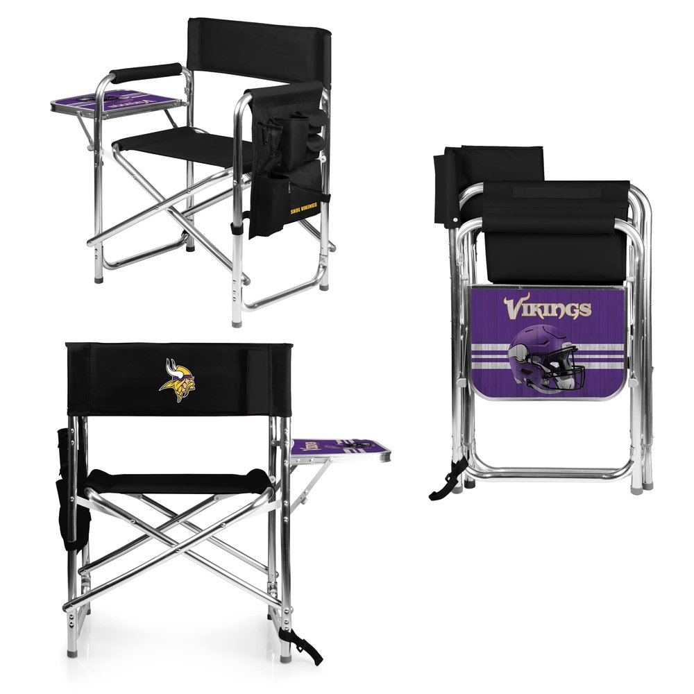 PICNIC TIME NFL Minnesota Vikings Sports Chair with Side Table, Beach Chair, Camp Chair for Adults