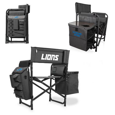 Picnic TIME NFL Detroit Lions Fusion Camping Chair with Side Table and Soft Cooler, Beach Chair for Adults, Lawn Chair, (Dark Gray with Black Accents)