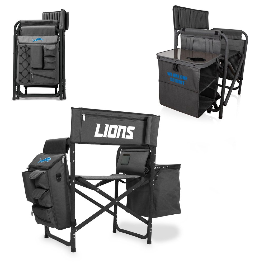 Picnic TIME NFL Detroit Lions Fusion Camping Chair with Side Table and Soft Cooler, Beach Chair for Adults, Lawn Chair, (Dark Gray with Black Accents)