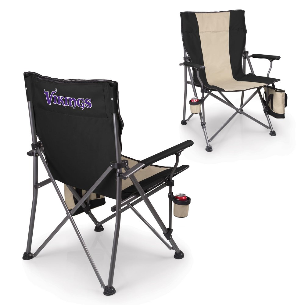 Picnic TIME NFL Minnesota Vikings Big Bear XXL Camp Chair with Cooler, Heavy Duty Beach Chair, 500 lb Capacity Camping Chair with Carry Bag, (Black)