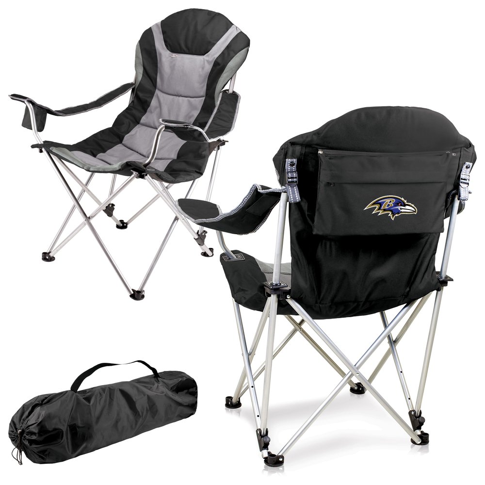 Picnic TIME NFL Reclining Camp, Beach Adults, Sports Chair with Carry Bag, 36 x 33 x 42, Black with Gray Accents (803-00-175-034-2)