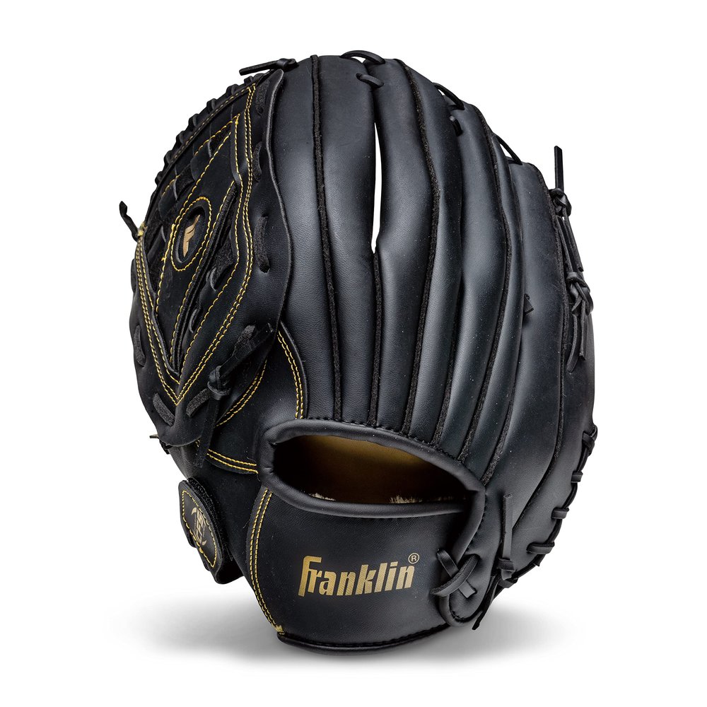 Franklin Sports Field Master Baseball + Softball Glove - Adult + Youth Glove - 14.0 Inch - Left Hand Throw - Men's + Women's - Black/Gold