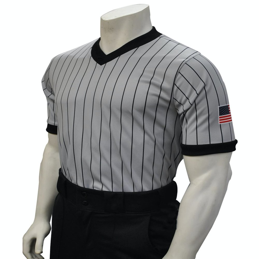 Smitty | USA-205 | Premium Grey Basketball Wrestling Referee Shirt w/Sublimated Flag | Made in USA | Official's Choice! (Large)