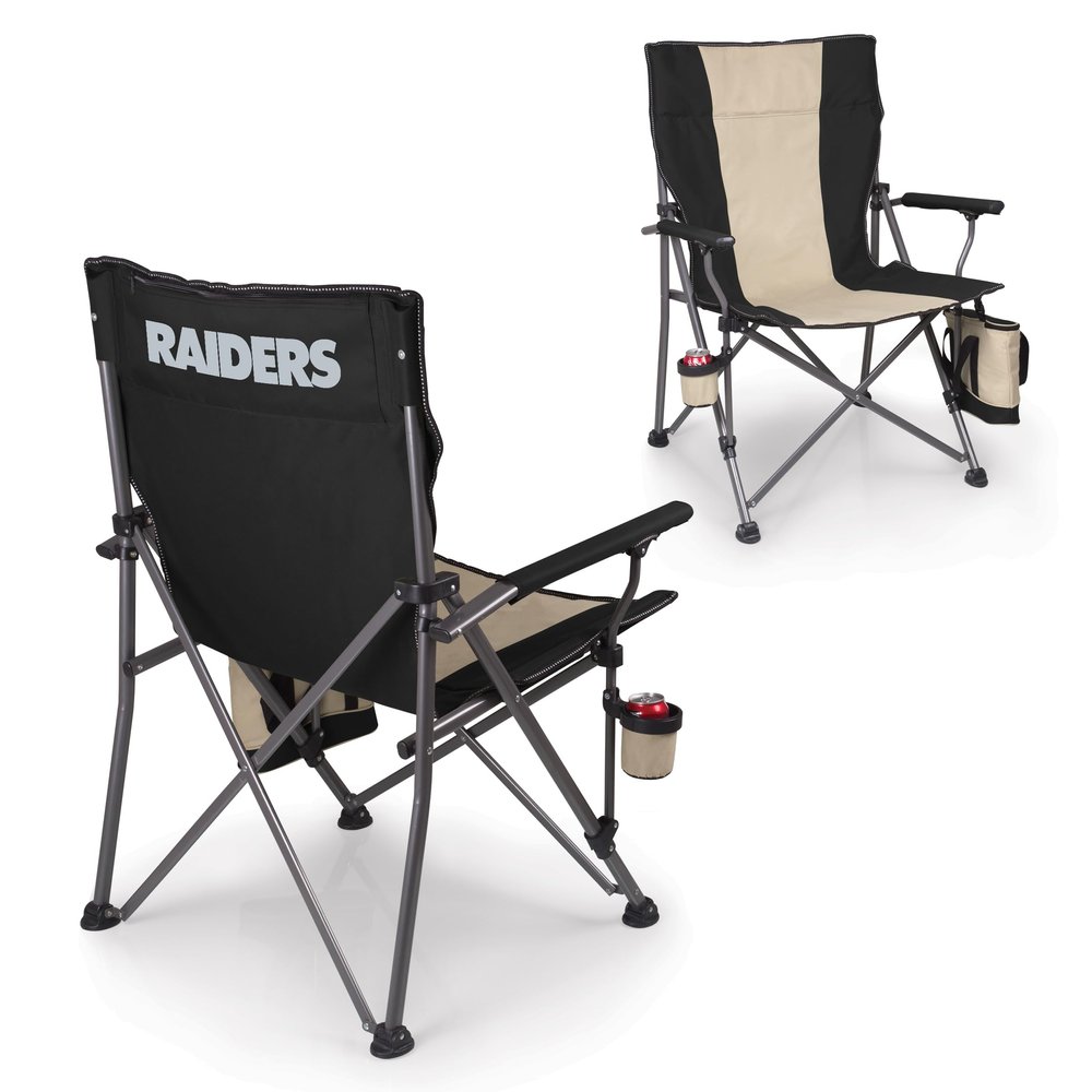 Picnic TIME NFL Las Vegas Raiders Big Bear XXL Camp Chair with Cooler, Heavy Duty Beach Chair, 500 lb Capacity Camping Chair with Carry Bag, (Black)