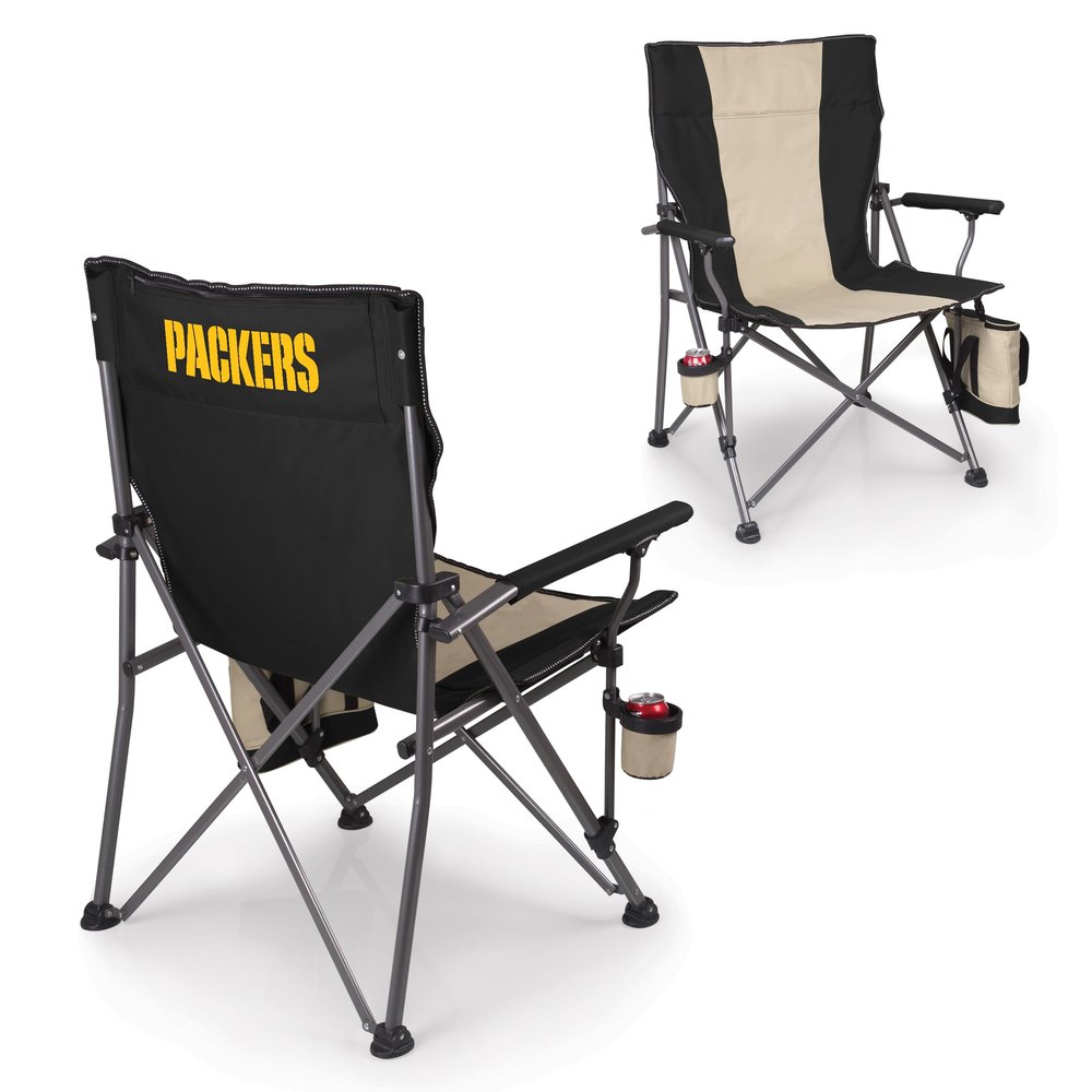 Picnic TIME NFL Green Bay Packers Big Bear XXL Camp Chair with Cooler, Heavy Duty Beach Chair, 500 lb Capacity Camping Chair with Carry Bag, (Black)