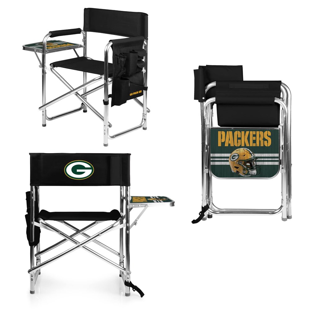 PICNIC TIME NFL Green Bay Packers Sports Chair with Side Table, Beach Chair, Camp Chair for Adults