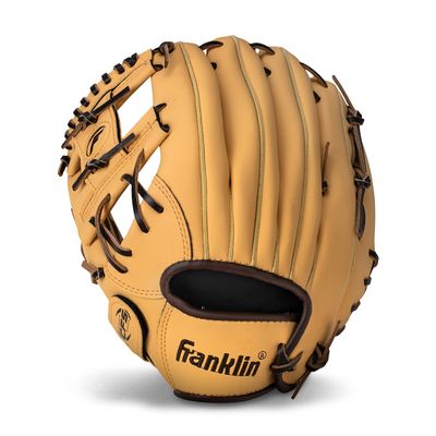 Franklin Sports Field Master Baseball + Softball Glove - Adult + Youth Glove - 11.0 Inch - Left Hand Throw - Men's + Women's - Camel Brown