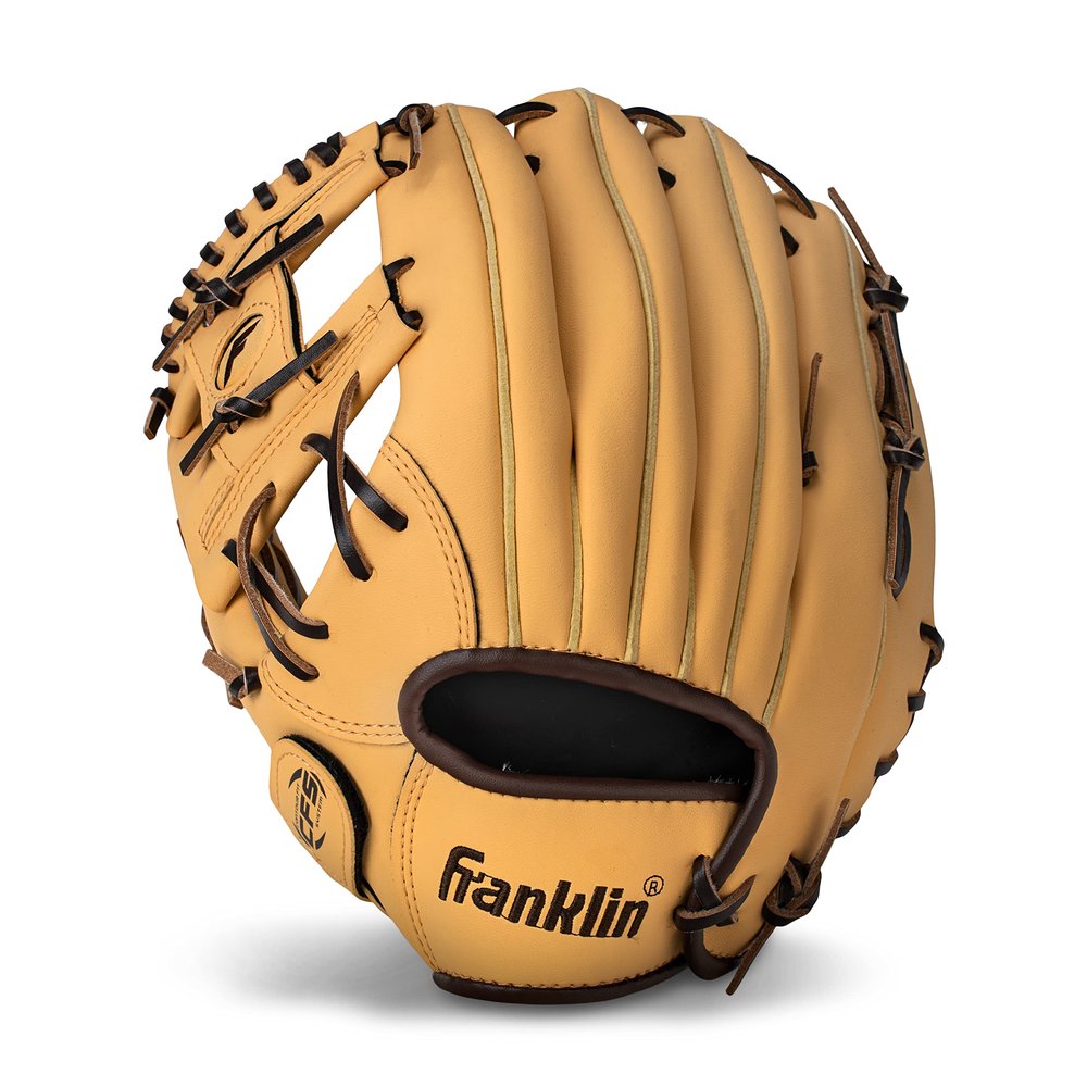 Franklin Sports Field Master Baseball + Softball Glove - Adult + Youth Glove - 11.0 Inch - Left Hand Throw - Men's + Women's - Camel Brown