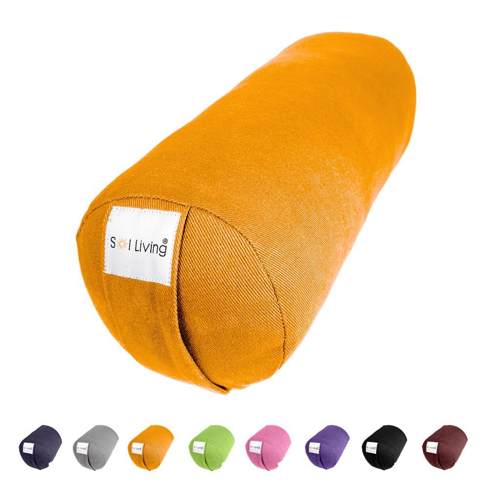 Sol Living Yoga Bolster Pillow for Restorative Yoga Meditation Bolster 100% Cotton Cylindrical Meditation Cushion Firm Cushion Bolster Washable Cover for Balance Support Asana Poses