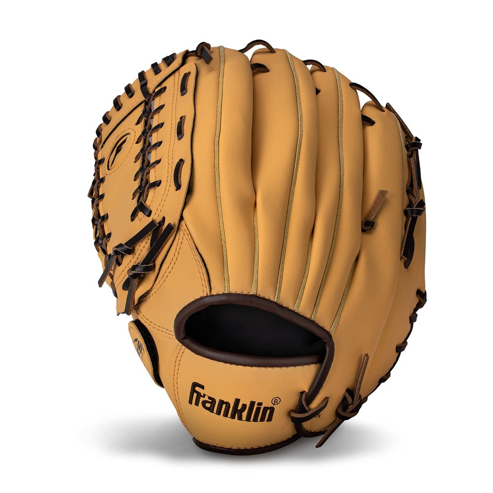 Franklin Sports Field Master Baseball + Softball Glove - Adult + Youth Glove - 12.0 Inch - Left Hand Throw - Men's + Women's - Camel Brown