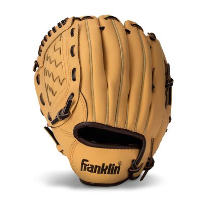 Franklin Sports Field Master Baseball + Softball Glove - Adult + Youth Glove - 10.0 Inch - Left Hand Throw - Men's + Women's - Camel Brown