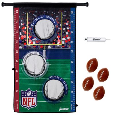Franklin Sports NFL Mini Football Toss Target Game - NFL Door Jam Football Over the Door Target + (4) Mini Balls Set - 3 Hole Throwing Game for All Ages - Practice Passing + Aim