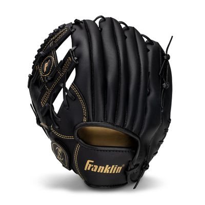 Franklin Sports Field Master Baseball + Softball Glove - Adult + Youth Glove - 11.0 Inch - Left Hand Throw - Men's + Women's - Black/Gold
