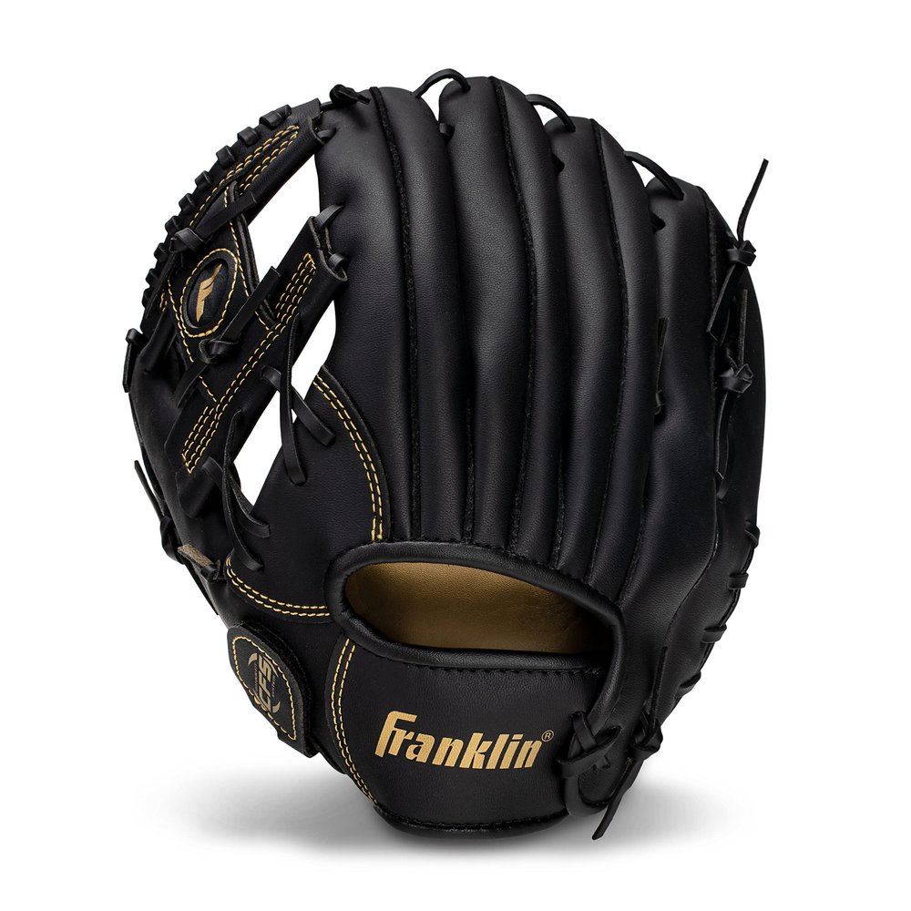 Franklin Sports Field Master Baseball + Softball Glove - Adult + Youth Glove - 11.0 Inch - Left Hand Throw - Men's + Women's - Black/Gold