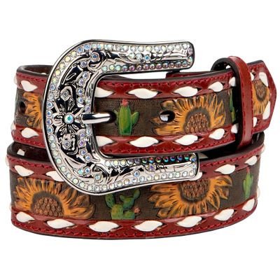 Angel Ranch Girl's Sunflower Cactus Belt, Size 20, Red