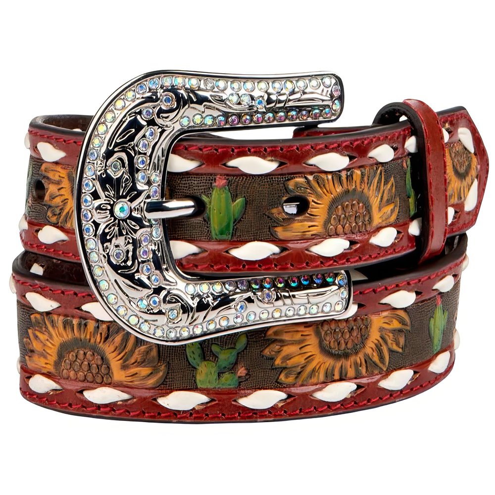 Angel Ranch Girl's Sunflower Cactus Belt, Size 20, Red