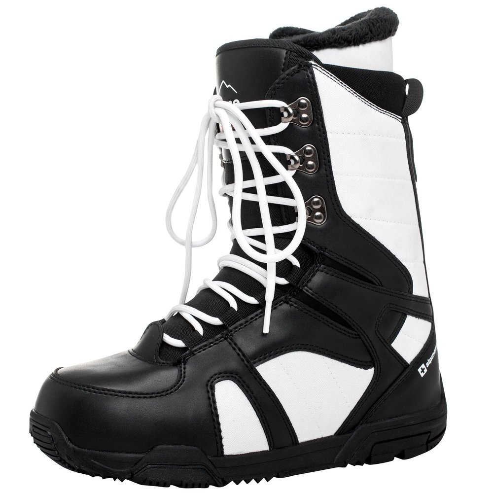 Alpine Swiss Men's Snowboard Boots | Waterproof, Custom-Fit Liner, Medium Flex for All-Mountain Riding, Winter Snow Boots Black White 5 M US