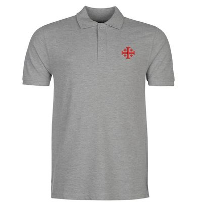 Polo Shirts for Men Jerusalem Cross Embroidered Short Sleeve Mens Polo Shirts (Grey,Medium,Medium)