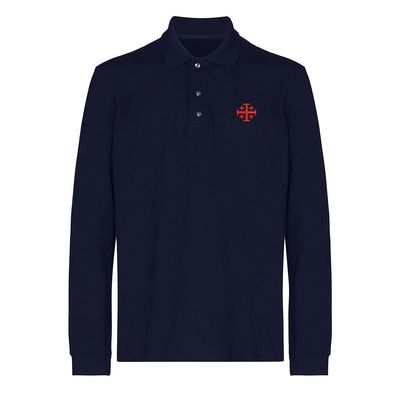 Polo Shirts for Men Jerusalem Cross Embroidered Long Sleeve Mens Polo Shirts (Navy,XXL,XX-Large)