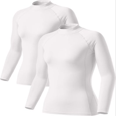TSLA Women's Thermal Long Sleeve Tops, Mock Turtle & Crew Neck Shirts, Fleece Lined Compression Base Layer, Mock 2pack White/White, X-Small