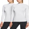 TSLA Women's Thermal Long Sleeve Tops, Mock Turtle & Crew Neck Shirts, Fleece Lined Compression Base Layer, Mock 2pack White/White, X-Small view 2