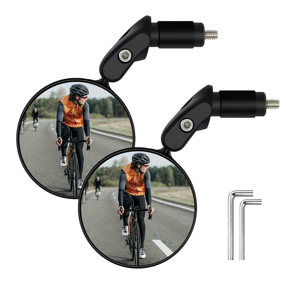Bike Mirror, 2 Pcs 360 Rotatable Bar End Bicycle Mirrors for Handlebars, Wide Angle Convex Bike Mirrors Handlebar Rearview Mirror Bike Mirrors for Handlebar End Mount Mountain Road Adult Bike Cycling