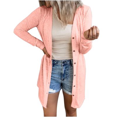 XUNRYAN Womens Long Sleeve Cardigans Fall Fashion 2022 Sweaters Open Front Casual Button Down Jacket Mid Long Thin Coat