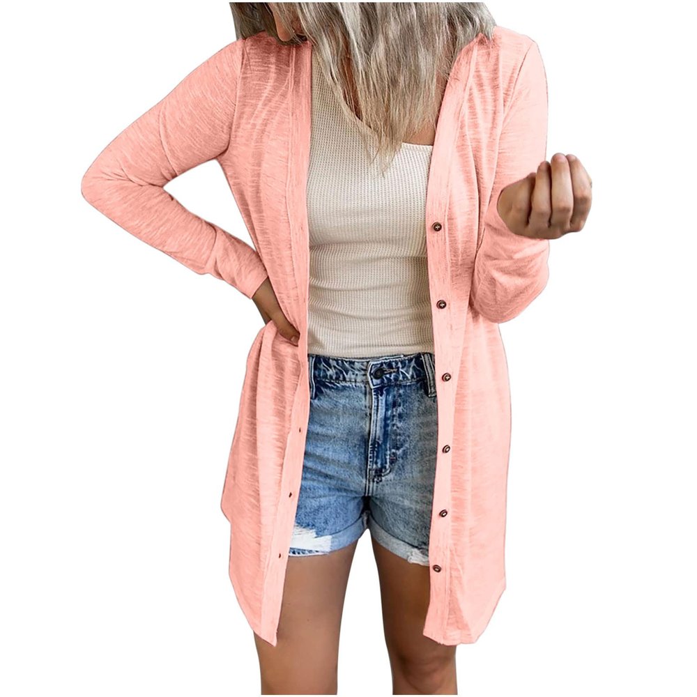 XUNRYAN Womens Long Sleeve Cardigans Fall Fashion 2022 Sweaters Open Front Casual Button Down Jacket Mid Long Thin Coat