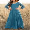 MITILLY Girls Lace Flower 3/4 Sleeve Ruffle A-Line Swing Wedding Party Long Maxi Dress with Pockets 8 Years Teal view 2