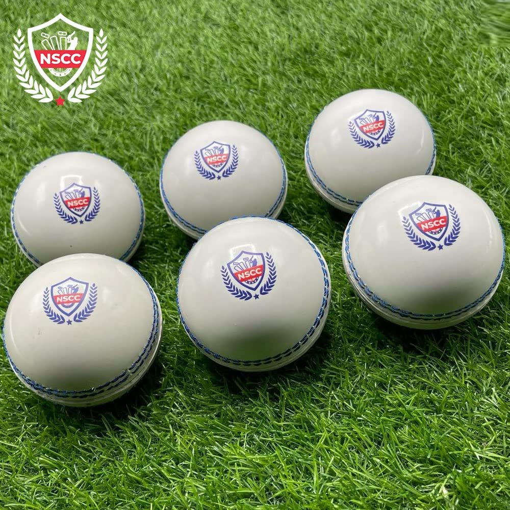 6 White Synthetic Cricket Balls with Seam 90g Weight Hand Stitched for Indoor/Outdoor | Game | Coaching | Bowling Machine | Cricket Lite Safe for Bounce Swing Spin (6)