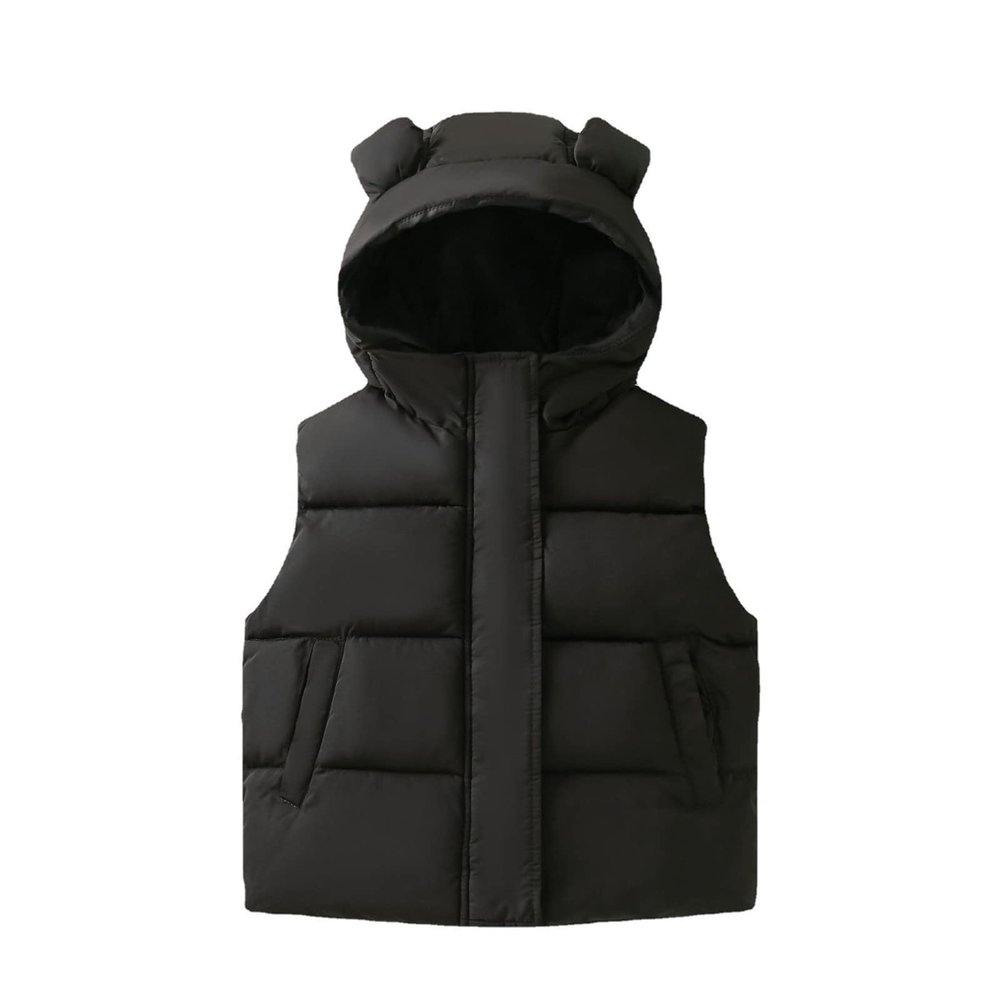 Toddler Boys Girls Sleeveless Winter Warm Outwear Vest Jacket Coat Bear Ears Solid Boys Winter Coat (A, 1-2 Years)