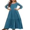 MITILLY Girls Lace Flower 3/4 Sleeve Ruffle A-Line Swing Wedding Party Long Maxi Dress with Pockets 6 Years Teal view 1