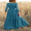 MITILLY Girls Lace Flower 3/4 Sleeve Ruffle A-Line Swing Wedding Party Long Maxi Dress with Pockets 6 Years Teal view 3