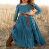 MITILLY Girls Lace Flower 3/4 Sleeve Ruffle A-Line Swing Wedding Party Long Maxi Dress with Pockets 6 Years Teal view 4