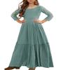 MITILLY Girls Lace Flower 3/4 Sleeve Ruffle A-Line Swing Wedding Party Long Maxi Dress with Pockets Size 8 Light Green view 1