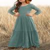 MITILLY Girls Lace Flower 3/4 Sleeve Ruffle A-Line Swing Wedding Party Long Maxi Dress with Pockets Size 8 Light Green view 2