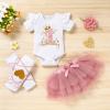 GRNSHTS Baby Girl Birthday Cake Smash Outfits My 1st Birthday Romper Tutu Skirt with Headband Leg Warmers Clothes Set (Dusty Rose, 12-18M) view 2
