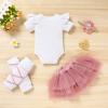 GRNSHTS Baby Girl Birthday Cake Smash Outfits My 1st Birthday Romper Tutu Skirt with Headband Leg Warmers Clothes Set (Dusty Rose, 12-18M) view 3